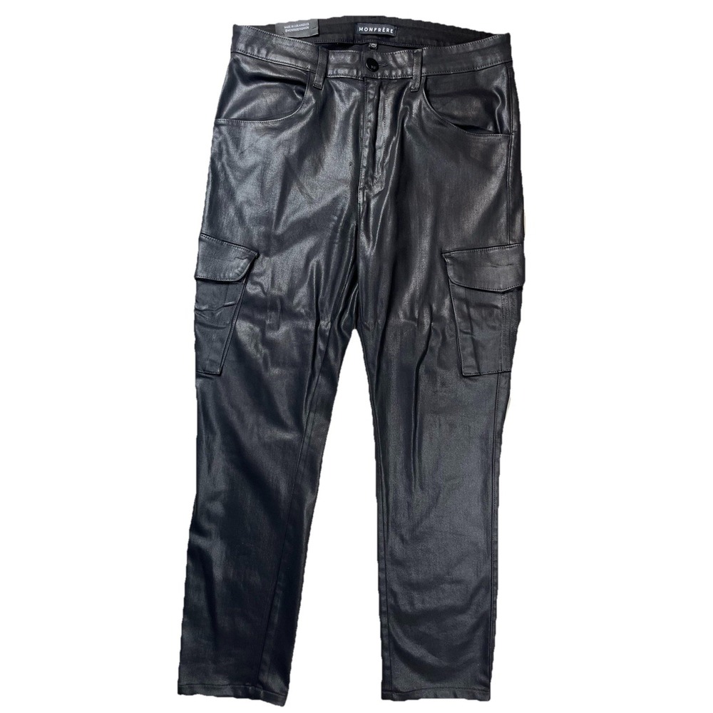 NWOT Monfrere Men's Coated Noir Preston Skinny Cargo Jeans Sz 34 Japanese‎ Denim